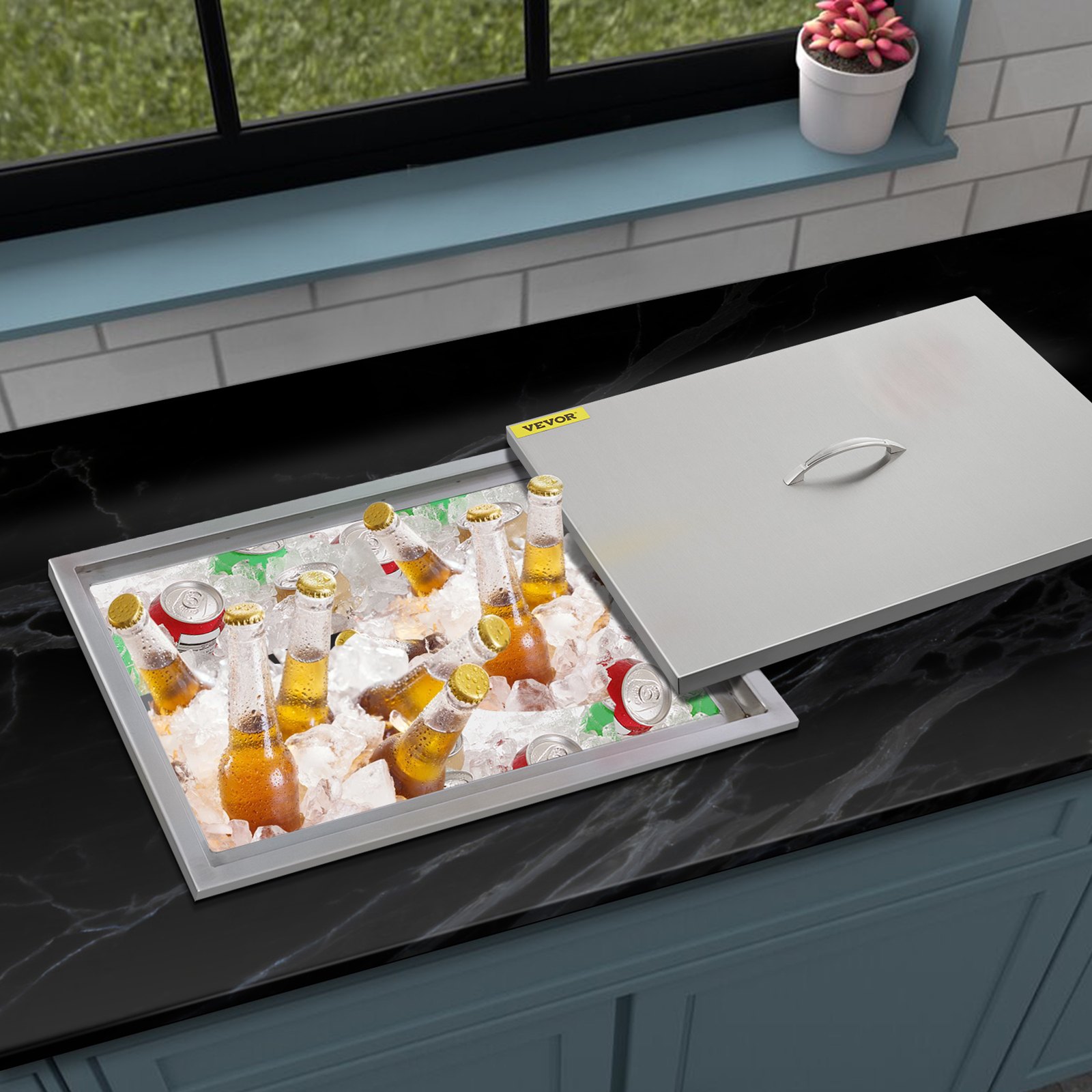 59 X 43.5 X 30.5 CM Drop In Ice Chest Bin Insulated Wall Lid Stainless Steel