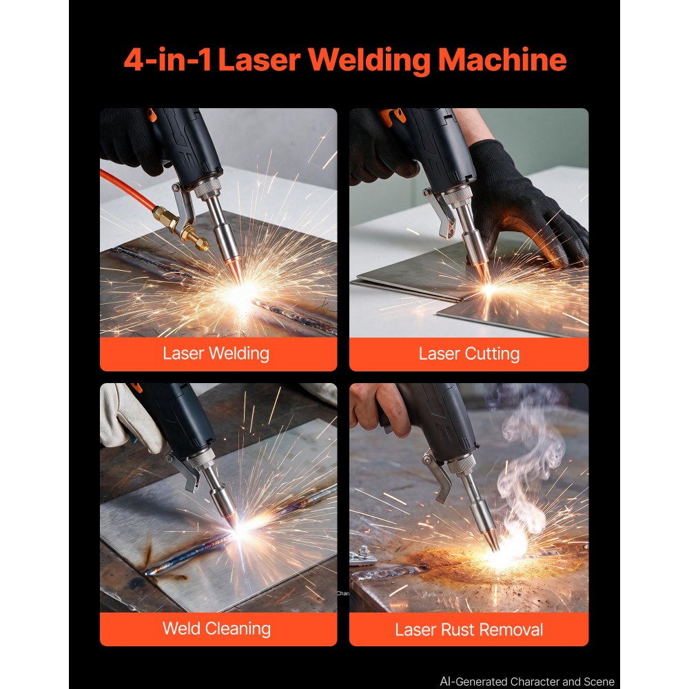VEVOR 2000W 4-in-1 Laser Welder, Cutter, Rust Remover & Weld Cleaner, Multi-Functional Laser Welding Cutting Machine with Complete Accessories & Water Cooling for Workshops, 198–242V Single-Phase