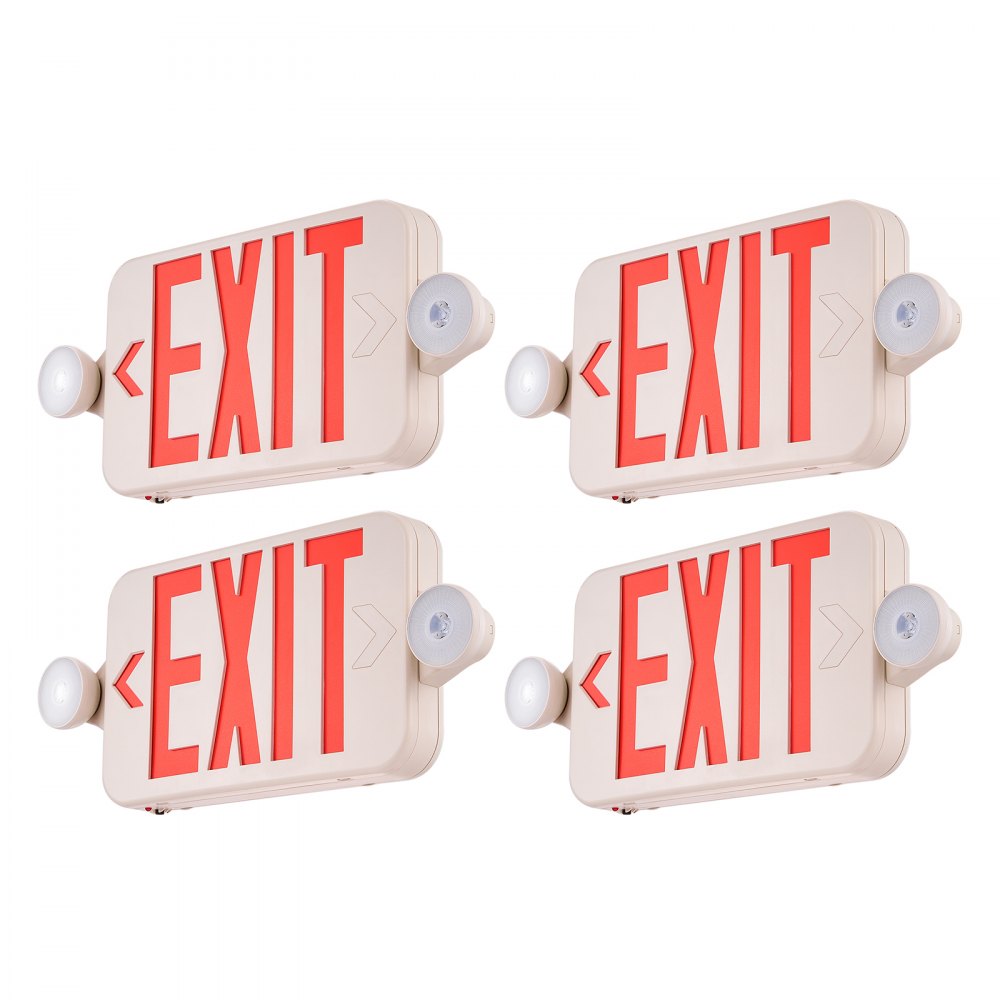 four VEVOR led exit signs with red letters and side lights.