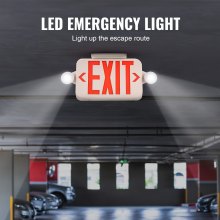 VEVOR Señal de salida LED con luces de emergencia, dos cabezales LED ajustables, luz de salida de emergencia con batería de respaldo, combinación de iluminación de salida de incendios con letras rojas, señales de salida comerciales, probado según los estándares UL, paquete de 4