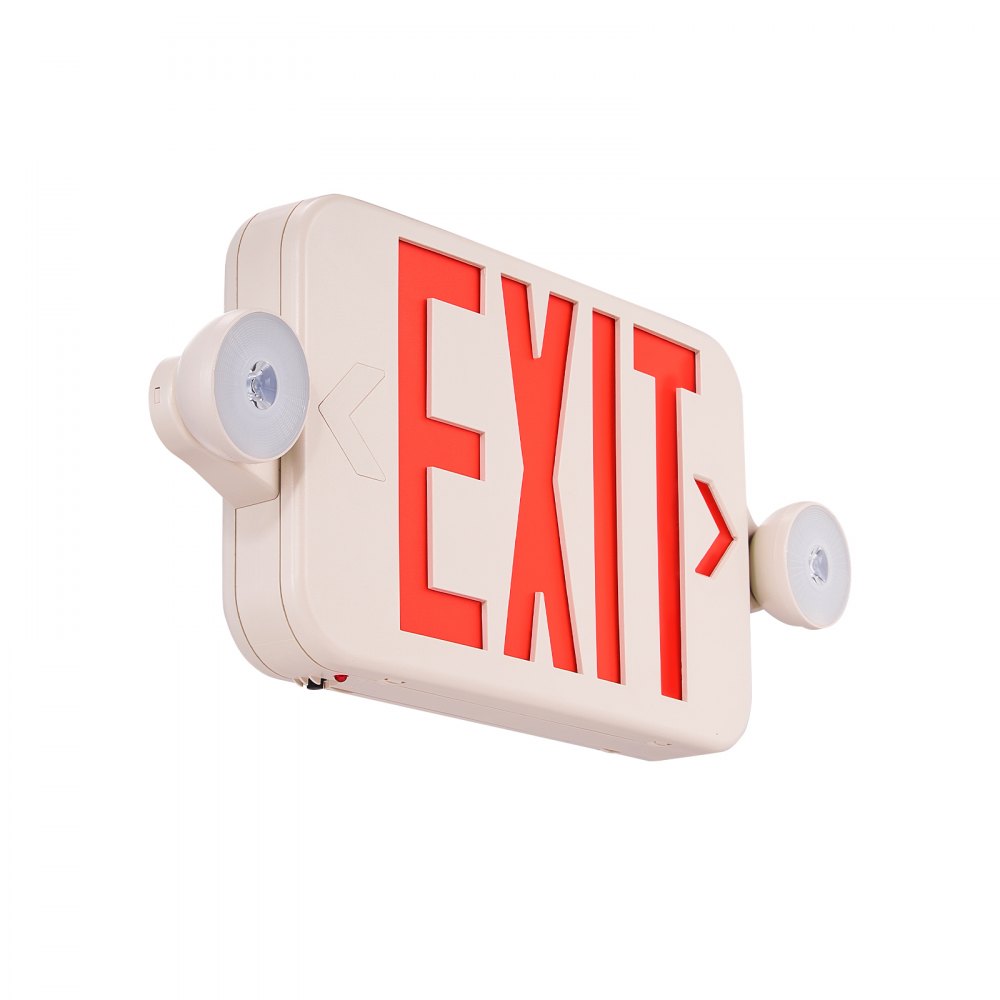Señal de salida LED VEVOR con luces de emergencia, dos cabezales LED ajustables con batería de respaldo, iluminación de salida de incendios con letras rojas combinadas, señales de salida comerciales