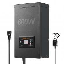 VEVOR 600W Landscape Transformer, Timer & Photocell Sensor Equipped, Weatherproof Outdoor Lighting Converter, 120V AC to 12V/14V AC, Ideal for Exterior, Spotlight, Pathway, Pool Lighting, ETL Certi