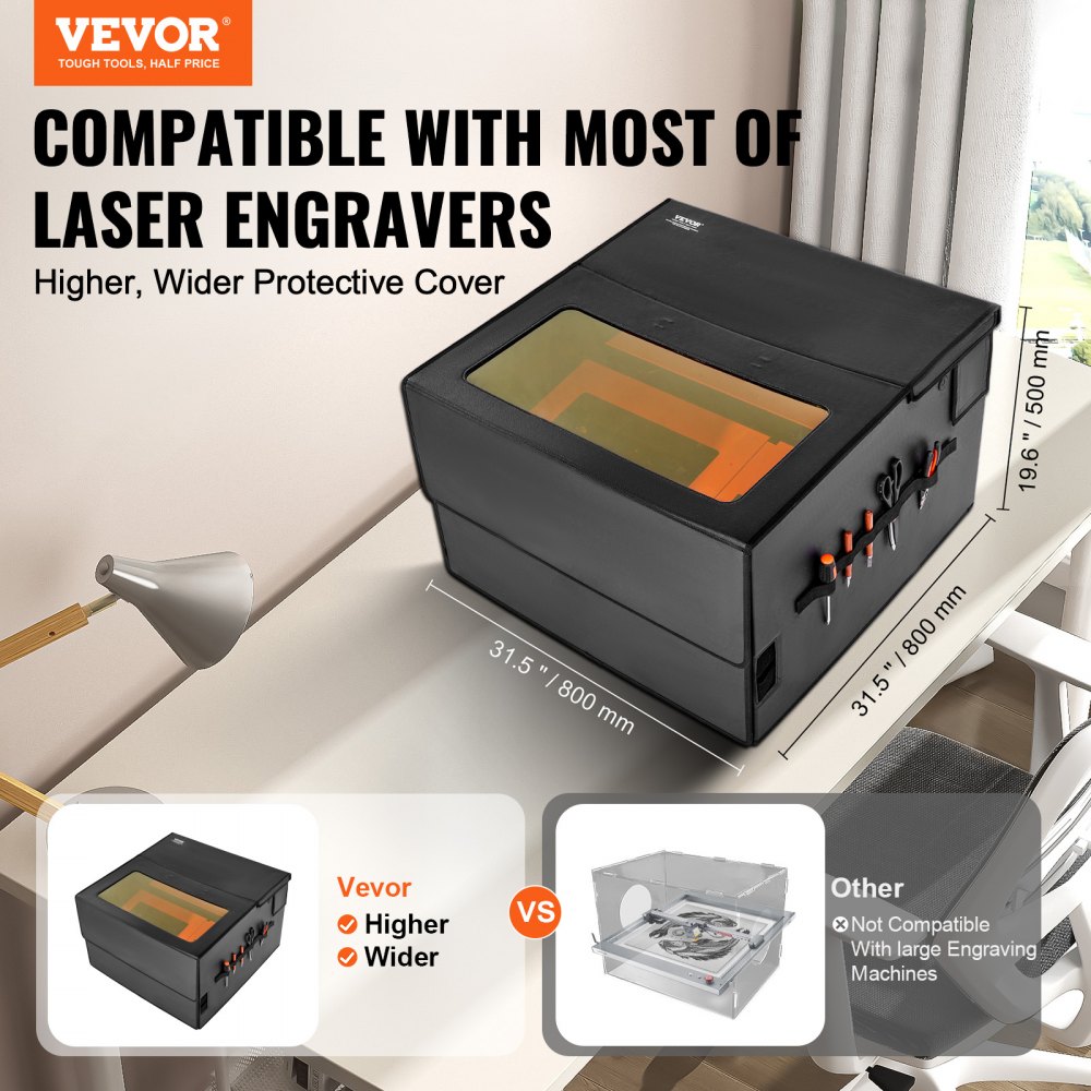 VEVOR Laser Engraver Enclosure, 31.5 x 31.5 x 19.6", Flame Retardant and Fireproof Protective Cover, with Exhaust Fan and Pipe, Insulates Smoke, Noise and Eye Protection, Fits for Most Laser Engraver