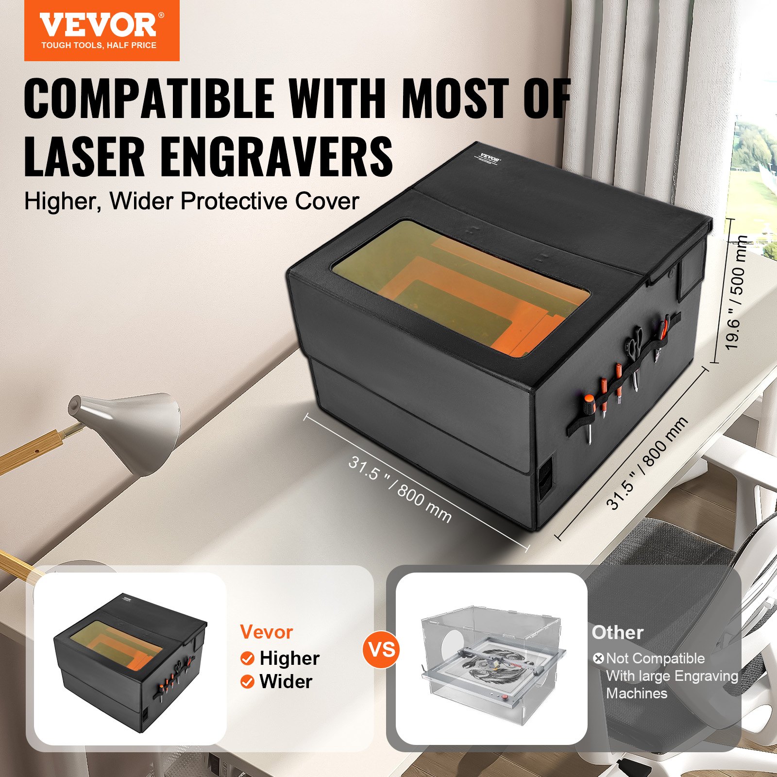 VEVOR Laser Engraver Enclosure, 31.5 x 31.5 x 19.6", Flame Retardant and Fireproof Protective Cover, with Exhaust Fan and Pipe, Insulates Smoke, Noise and Eye Protection, Fits for Most Laser Engraver