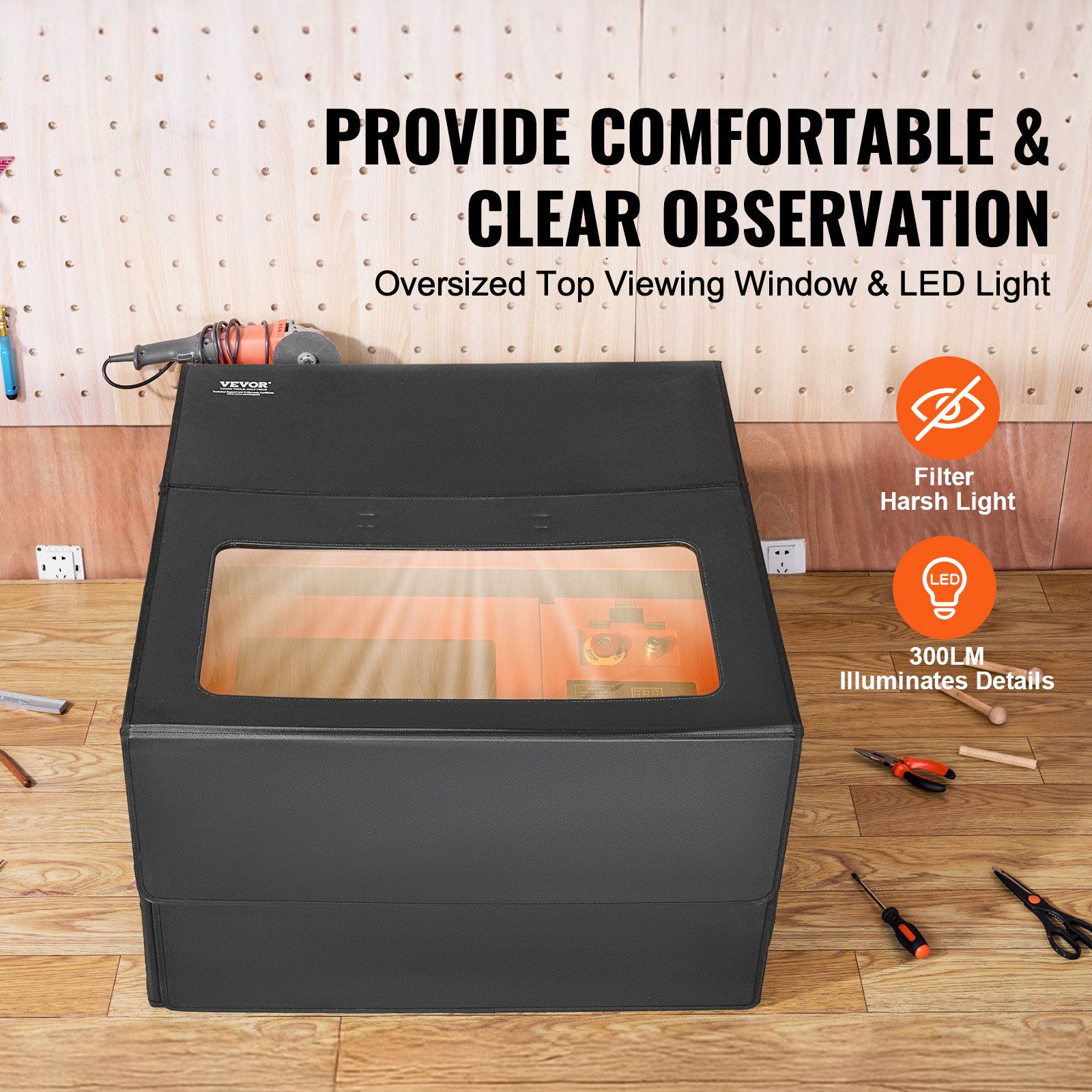 VEVOR Laser Engraver Enclosure, 31.5 x 31.5 x 19.6", Flame Retardant and Fireproof Protective Cover, with Exhaust Fan and Pipe, Insulates Smoke, Noise and Eye Protection, Fits for Most Laser Engraver