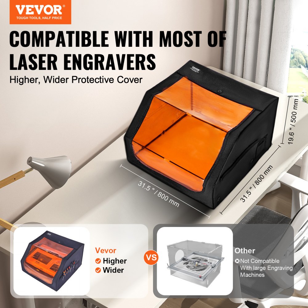 VEVOR Laser Engraver Enclosure, 31.5 x 31.5 x 19.6", Flame Retardant and Fireproof Protective Cover, with Exhaust Fan and Pipe, Insulates Smoke, Noise and Eye Protection, Fits for Most Laser Engraver