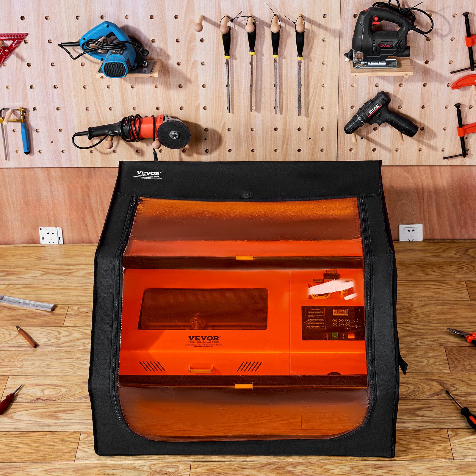 VEVOR Laser Engraver Enclosure, 31.5 x 31.5 x 19.6", Flame Retardant and Fireproof Protective Cover, with Exhaust Fan and Pipe, Insulates Smoke, Noise and Eye Protection, Fits for Most Laser Engraver