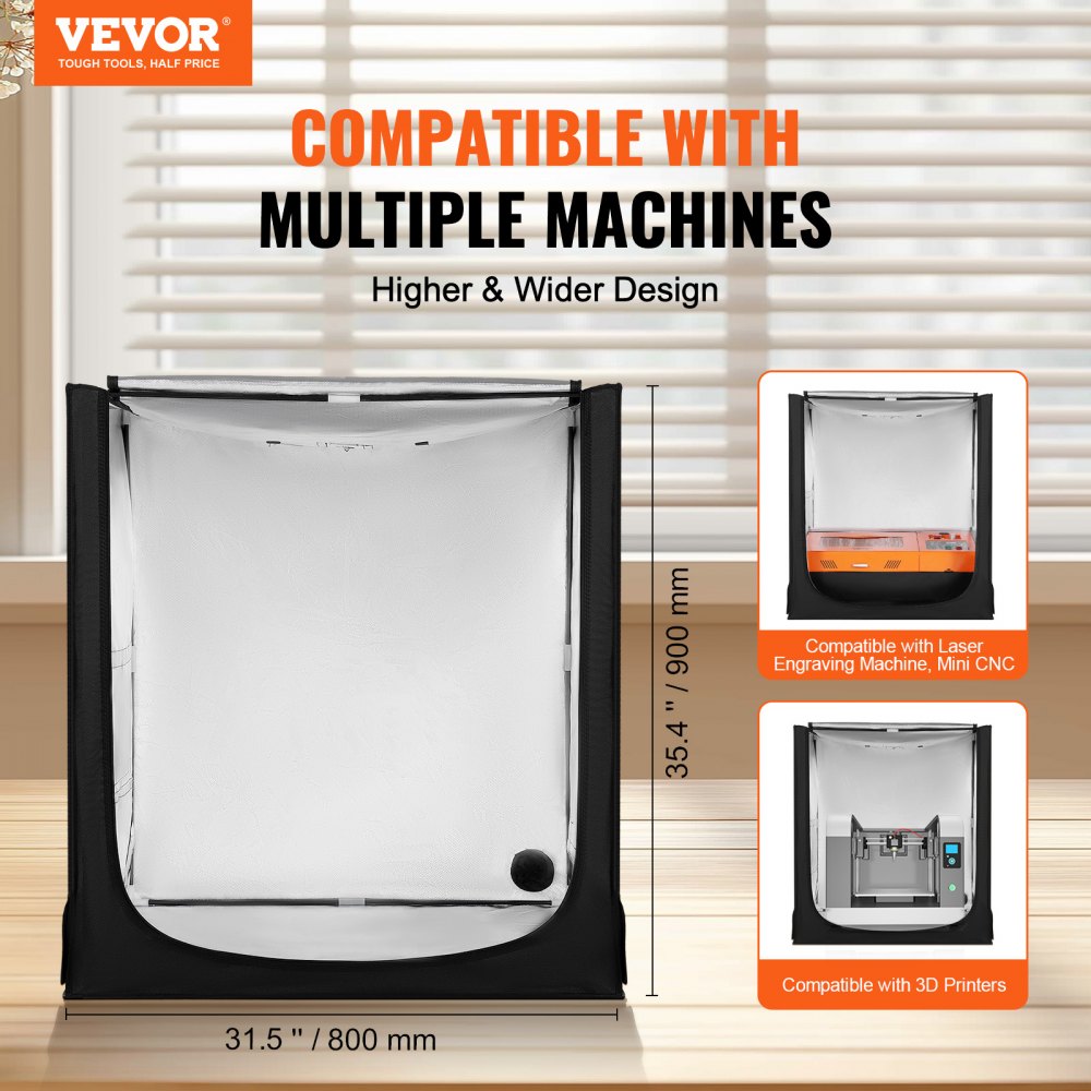 VEVOR Laser Engraver Enclosure, 800 x 800 x 900 mm, Flame Retardant and Fireproof Protective Cover, with Exhaust Fan and Pipe, Insulates Smoke, Noise and Eye Protection, Fits for Most Laser Engraver