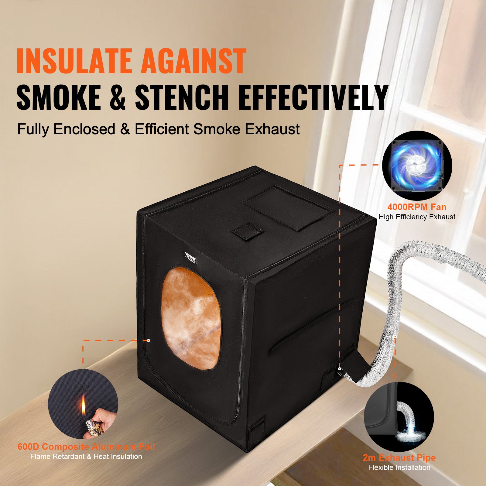 VEVOR Laser Engraver Enclosure, 800 x 800 x 900 mm, Flame Retardant and Fireproof Protective Cover, with Exhaust Fan and Pipe, Insulates Smoke, Noise and Eye Protection, Fits for Most Laser Engraver