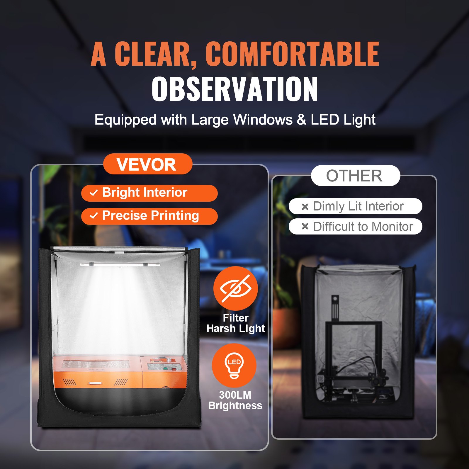 VEVOR Laser Engraver Enclosure, 800 x 800 x 900 mm, Flame Retardant and Fireproof Protective Cover, with Exhaust Fan and Pipe, Insulates Smoke, Noise and Eye Protection, Fits for Most Laser Engraver