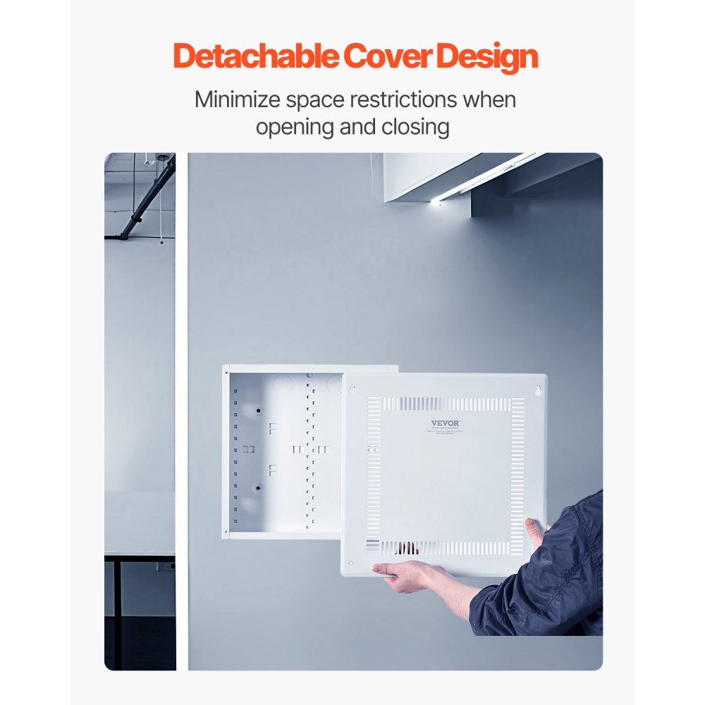 VEVOR Structured Media Enclosure, 14-Inch, Recessed in-Wall Media Box with Cover, Wall-Mount Cable Management Box Kit, Structured Wiring Multi-Media Cabinet, Cold-Rolled Steel, for TV Home Theater