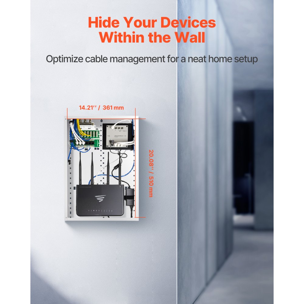 VEVOR Structured Media Enclosure, 20-Inch, Recessed in-Wall Media Box with Cover, Wall-Mount Cable Management Box Kit, Structured Wiring Multi-Media Cabinet, Cold-Rolled Steel, for TV Home Theater