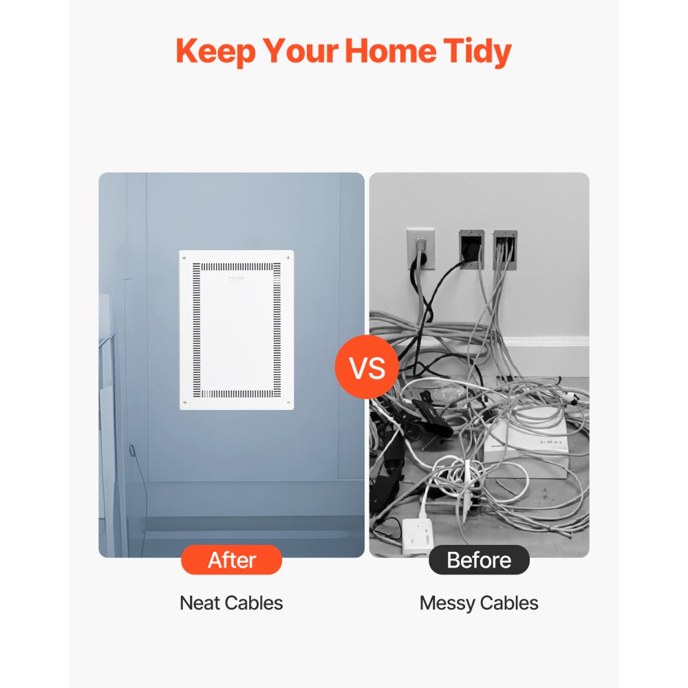 VEVOR Structured Media Enclosure, 20-Inch, Recessed in-Wall Media Box with Cover, Wall-Mount Cable Management Box Kit, Structured Wiring Multi-Media Cabinet, Cold-Rolled Steel, for TV Home Theater