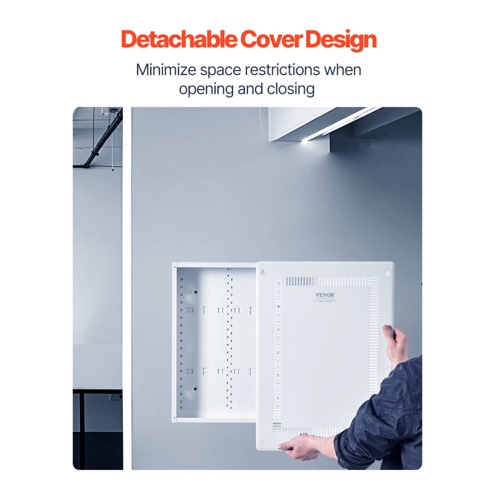 VEVOR Structured Media Enclosure, 20-Inch, Recessed in-Wall Media Box with Cover, Wall-Mount Cable Management Box Kit, Structured Wiring Multi-Media Cabinet, Cold-Rolled Steel, for TV Home Theater