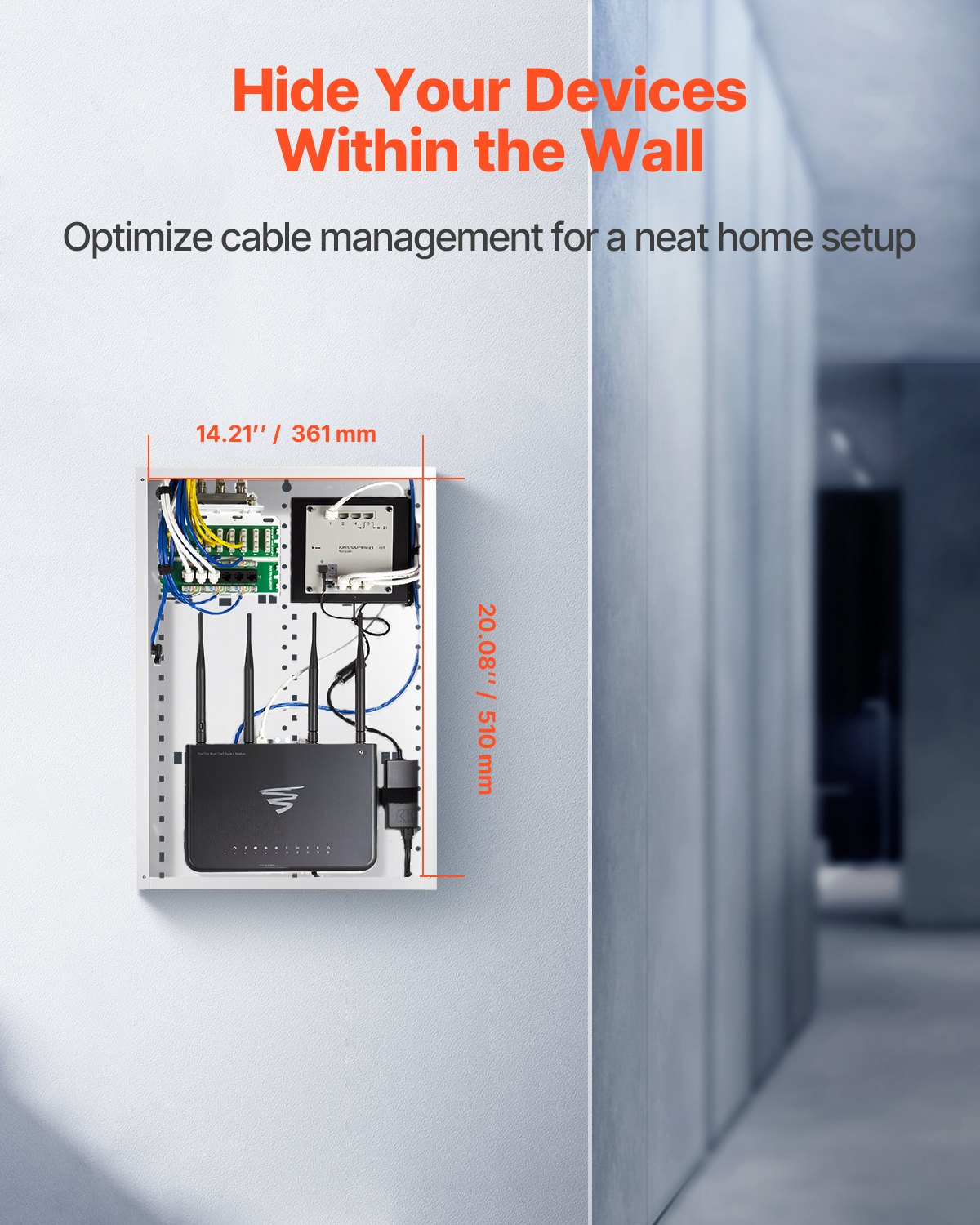 VEVOR Structured Media Enclosure, 20-Inch, Recessed in-Wall Media Box with Cover, Wall-Mount Cable Management Box Kit, Structured Wiring Multi-Media Cabinet, Cold-Rolled Steel, for TV Home Theater