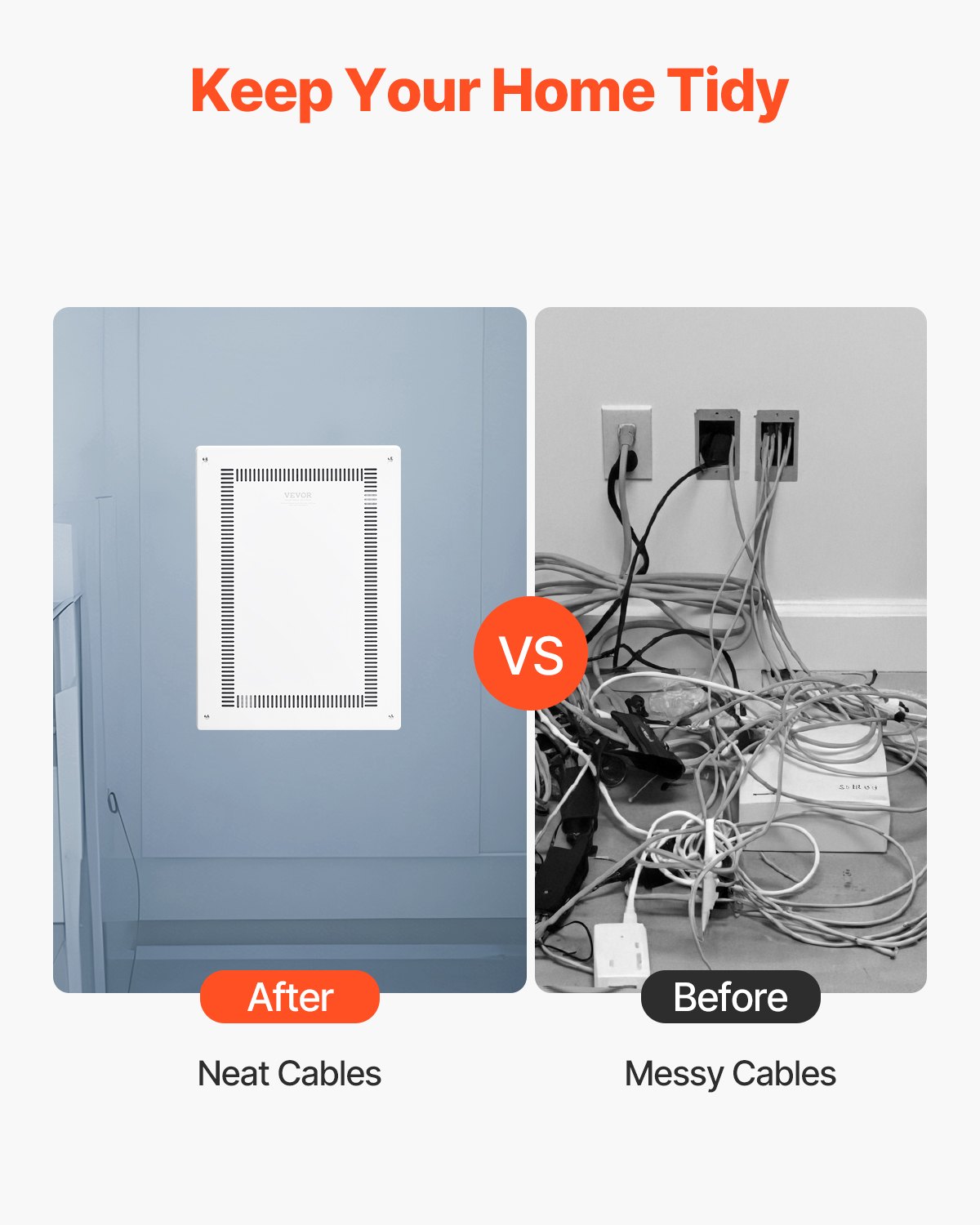 VEVOR Structured Media Enclosure, 20-Inch, Recessed in-Wall Media Box with Cover, Wall-Mount Cable Management Box Kit, Structured Wiring Multi-Media Cabinet, Cold-Rolled Steel, for TV Home Theater