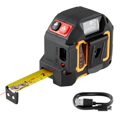 VEVOR 2-in-1 Laser Tape Measure, 135Ft Rechargeable Laser Measurement Tool & 16Ft Measuring Tape with Magnetic, 4 Modes-Length, Area, Volume, Continuous,ft/in/m/ft+in Unit,for Outdoor,Decoration
