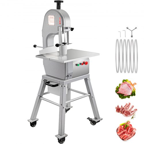 VEVOR 110V Bone Saw Machine 850W Frozen Meat Cutter 1.16HP Butcher Bandsaw Thickness Range 4-180mm Max Cutting Height 220mm Work Table 18.3x14.4inch Sawing Speed 19m/s with 6 Saw Blades & Mobile Base
