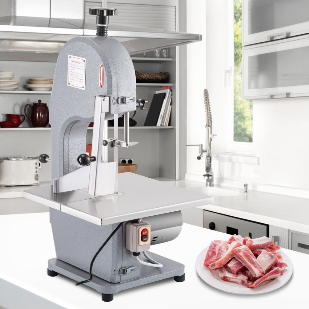 VEVOR 110V Bone Saw Machine, 850W Frozen Meat Cutter, 1.12HP Butcher Bandsaw, Thickness Range 4-180mm, Max Cutting Height 200mm,Workbeach 14.5x15inch, Work Speed 15m/s, Equipped with 3 Sawing Blades