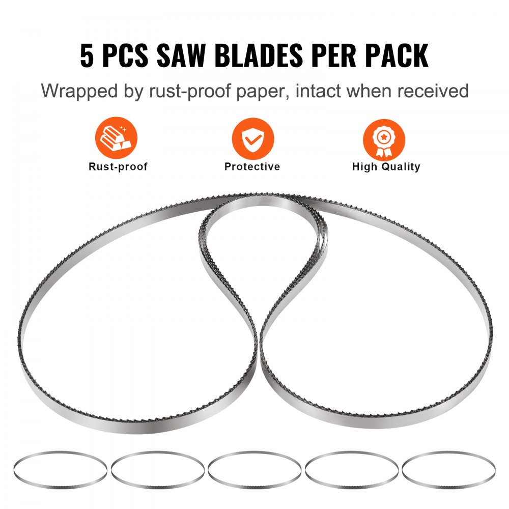 VEVOR Band Saw Blade, 83.5x0.63x0.02 inch, 5 PCS/Pack Meat Bandsaw Blades for Replacement, Carbon Steel Blade, Meat Cutting Blade Wrapped by Rust-Proof Paper, Fit for Commercial Bone Saw Machines