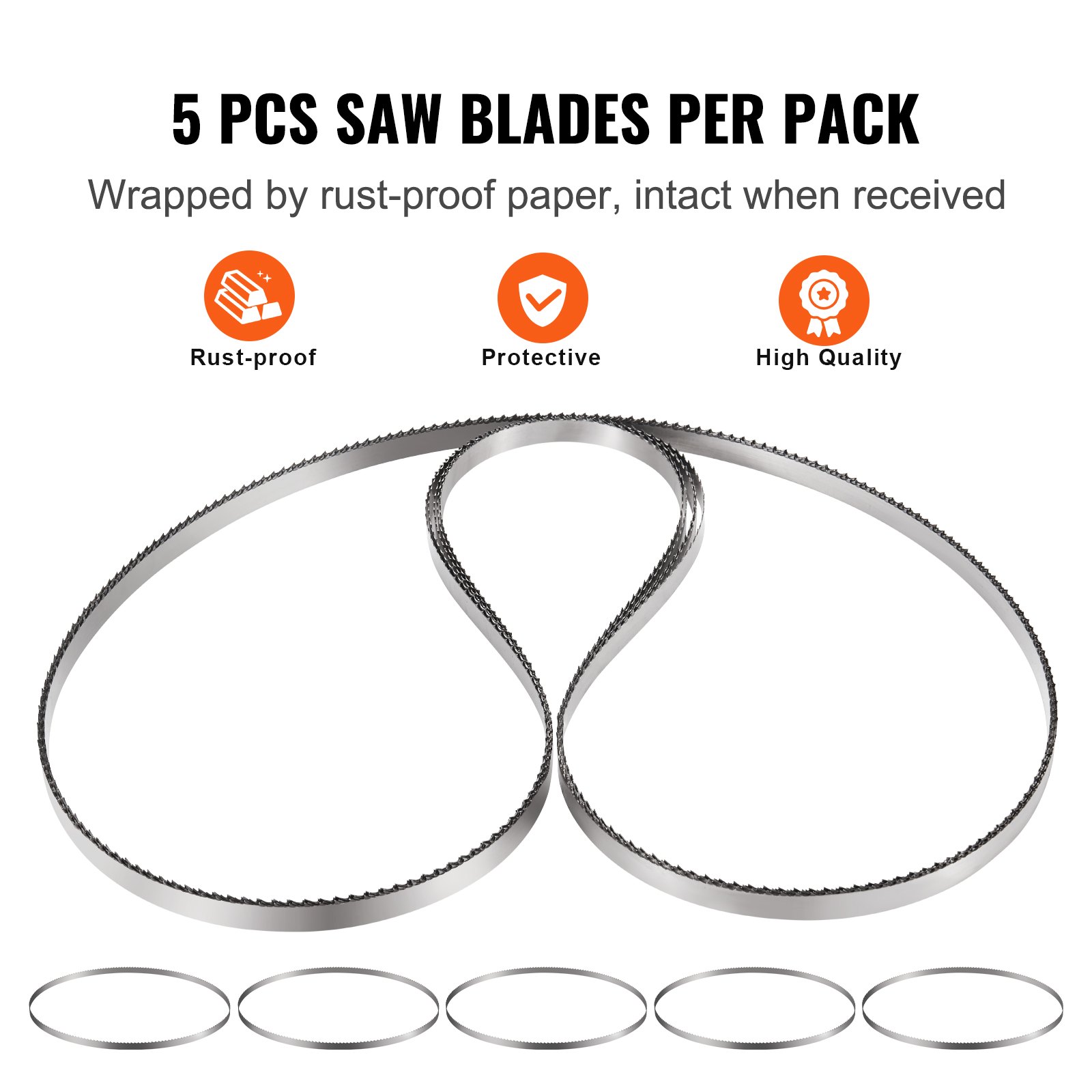 VEVOR Band Saw Blade, 83.5x0.63x0.02 inch, 5 PCS/Pack Meat Bandsaw Blades for Replacement, Carbon Steel Blade, Meat Cutting Blade Wrapped by Rust-Proof Paper, Fit for Commercial Bone Saw Machines
