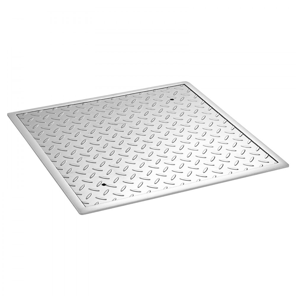 VEVOR Manhole Cover with Frame, 600 x 600mm Square Septic Tank Lid with Base, Heavy-Duty Slip-Resistant Carbon Steel Drain Channel Inspection Access Cover for Pavements Gardens