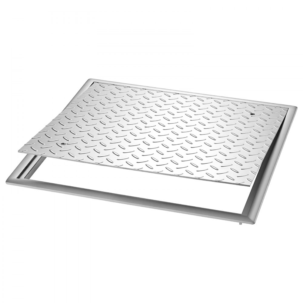 VEVOR Manhole Cover with Frame, 600 x 600mm Square Septic Tank Lid with Base, Heavy-Duty Slip-Resistant Carbon Steel Drain Channel Inspection Access Cover for Pavements Gardens