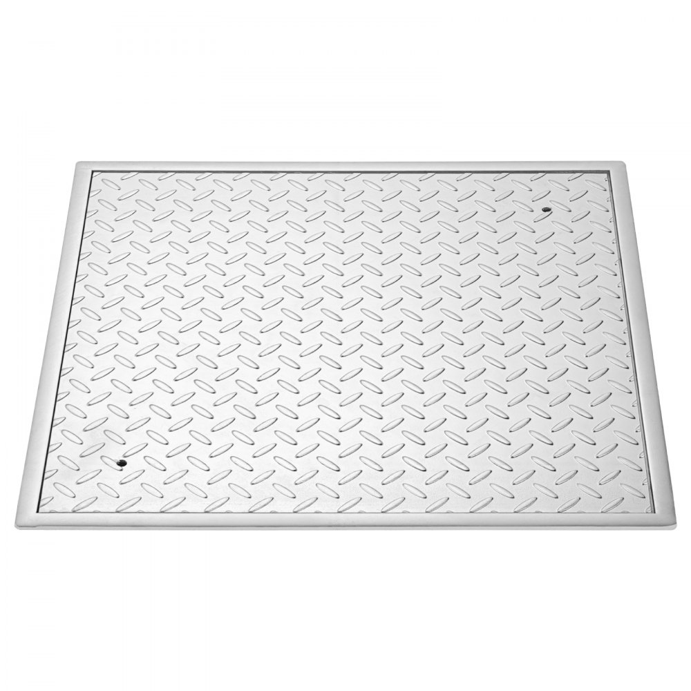VEVOR Manhole Cover with Frame, 600 x 600mm Square Septic Tank Lid with Base, Heavy-Duty Slip-Resistant Carbon Steel Drain Channel Inspection Access Cover for Pavements Gardens