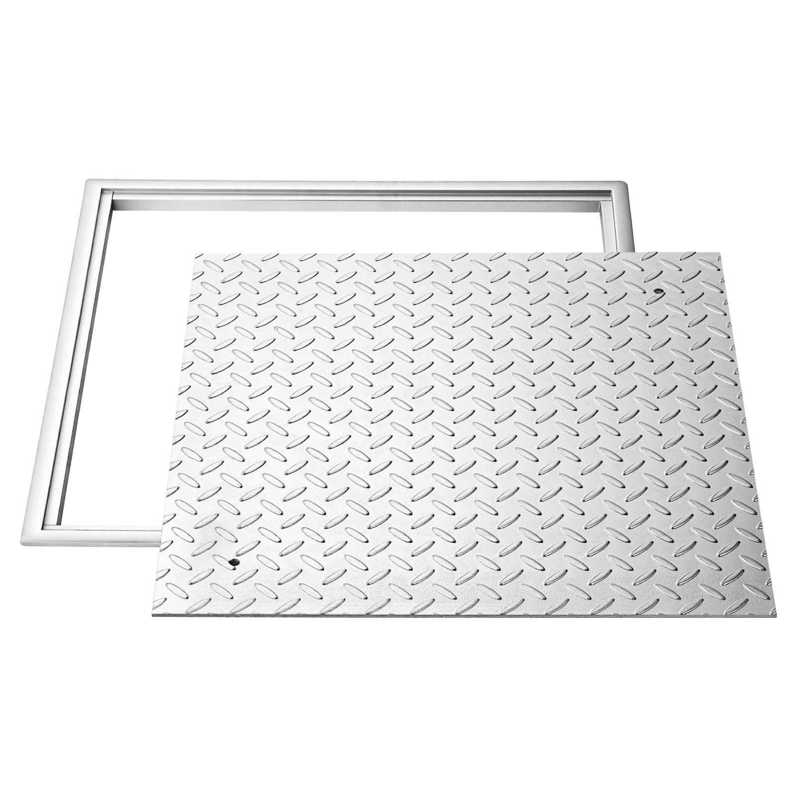 VEVOR Manhole Cover with Frame, 600 x 600mm Square Septic Tank Lid with Base, Heavy-Duty Slip-Resistant Carbon Steel Drain Channel Inspection Access Cover for Pavements Gardens