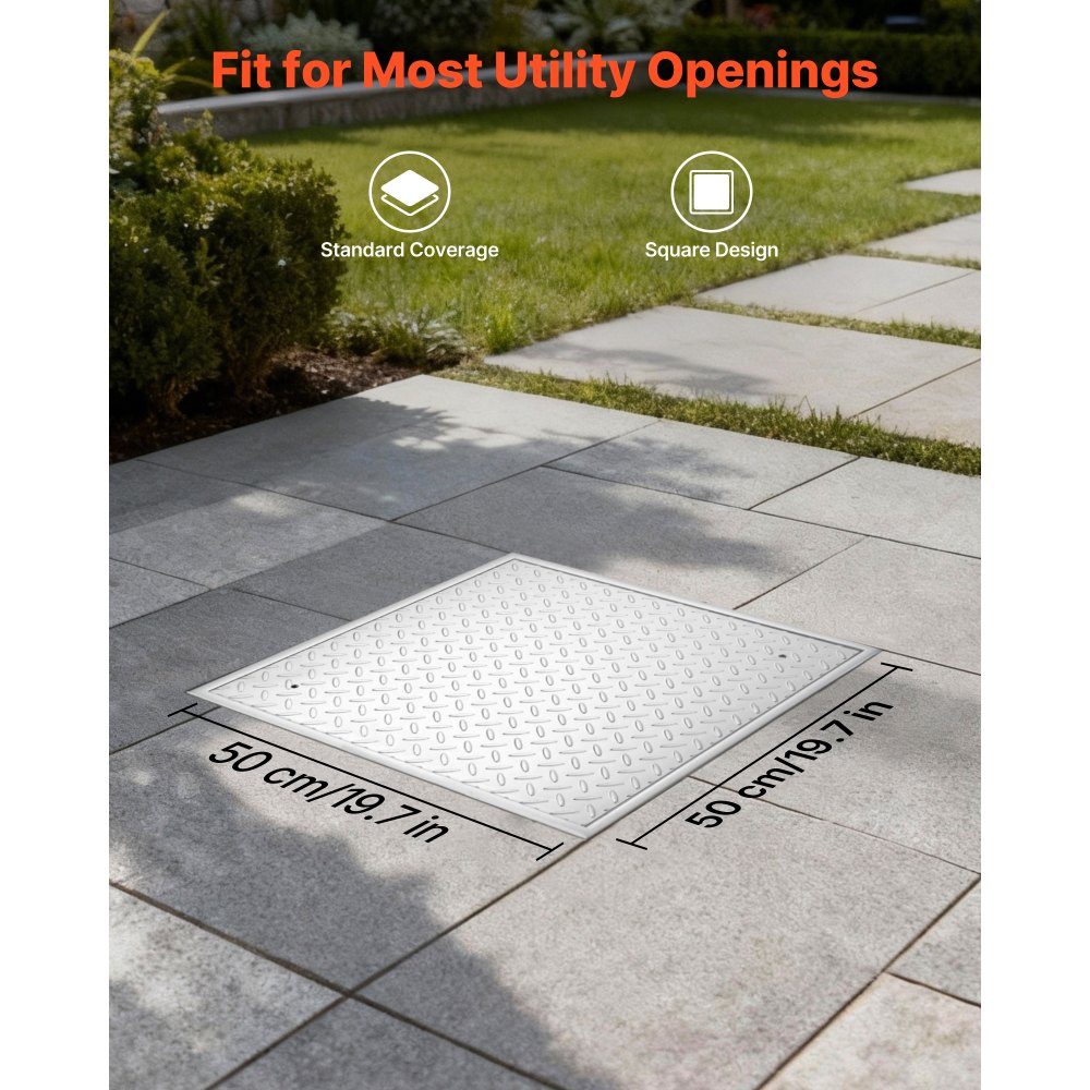 VEVOR Manhole Cover with Frame, 500 x 500mm Square Septic Tank Lid with Base, Heavy-Duty Slip-Resistant Carbon Steel Drain Channel Inspection Access Cover for Pavements Gardens