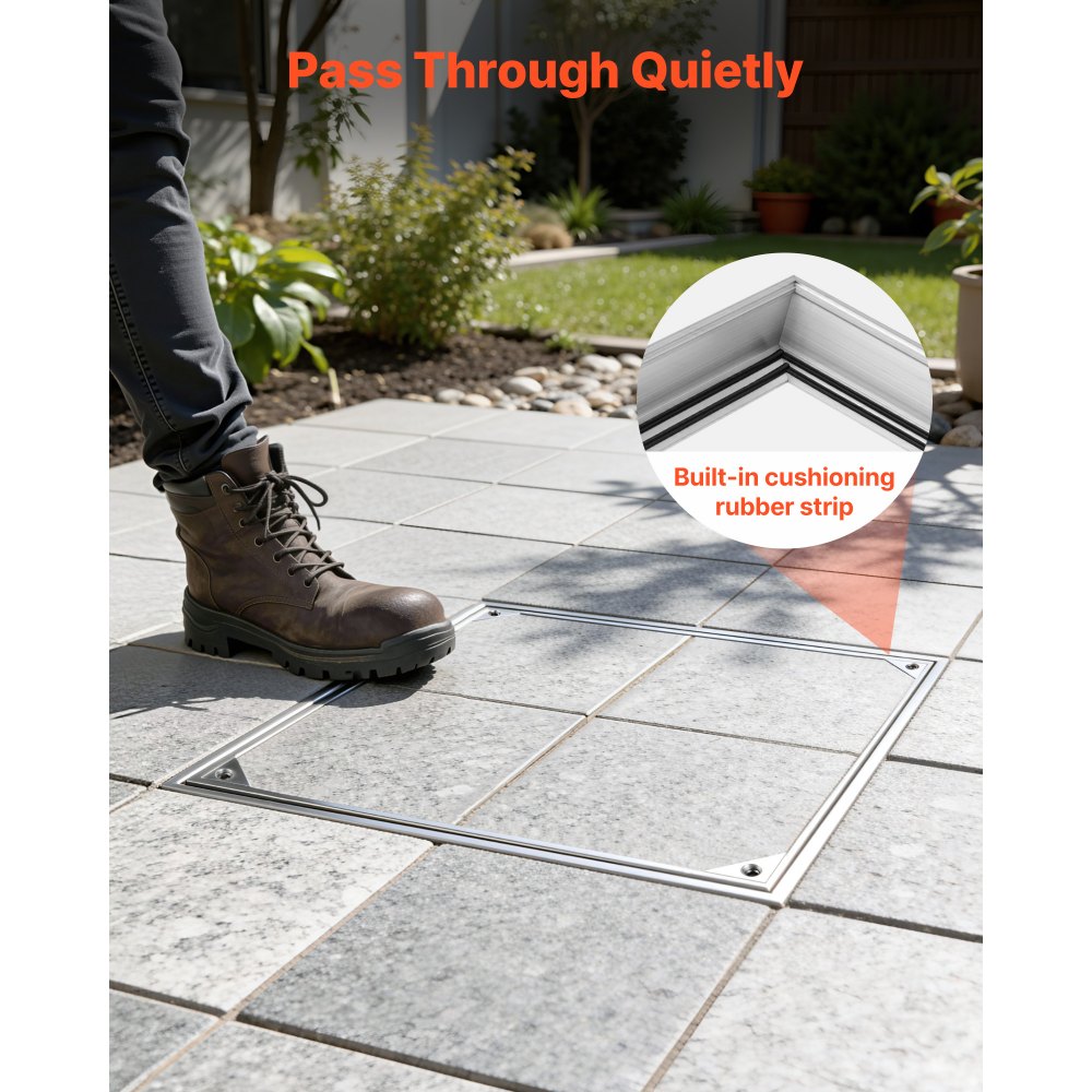 VEVOR Manhole Cover with Frame, 600 x 600mm Invisible Recessed Septic Tank Access Covers, Aluminum Alloy Embedded Drain Channel Inspection Cover for Pavements Gardens Patios