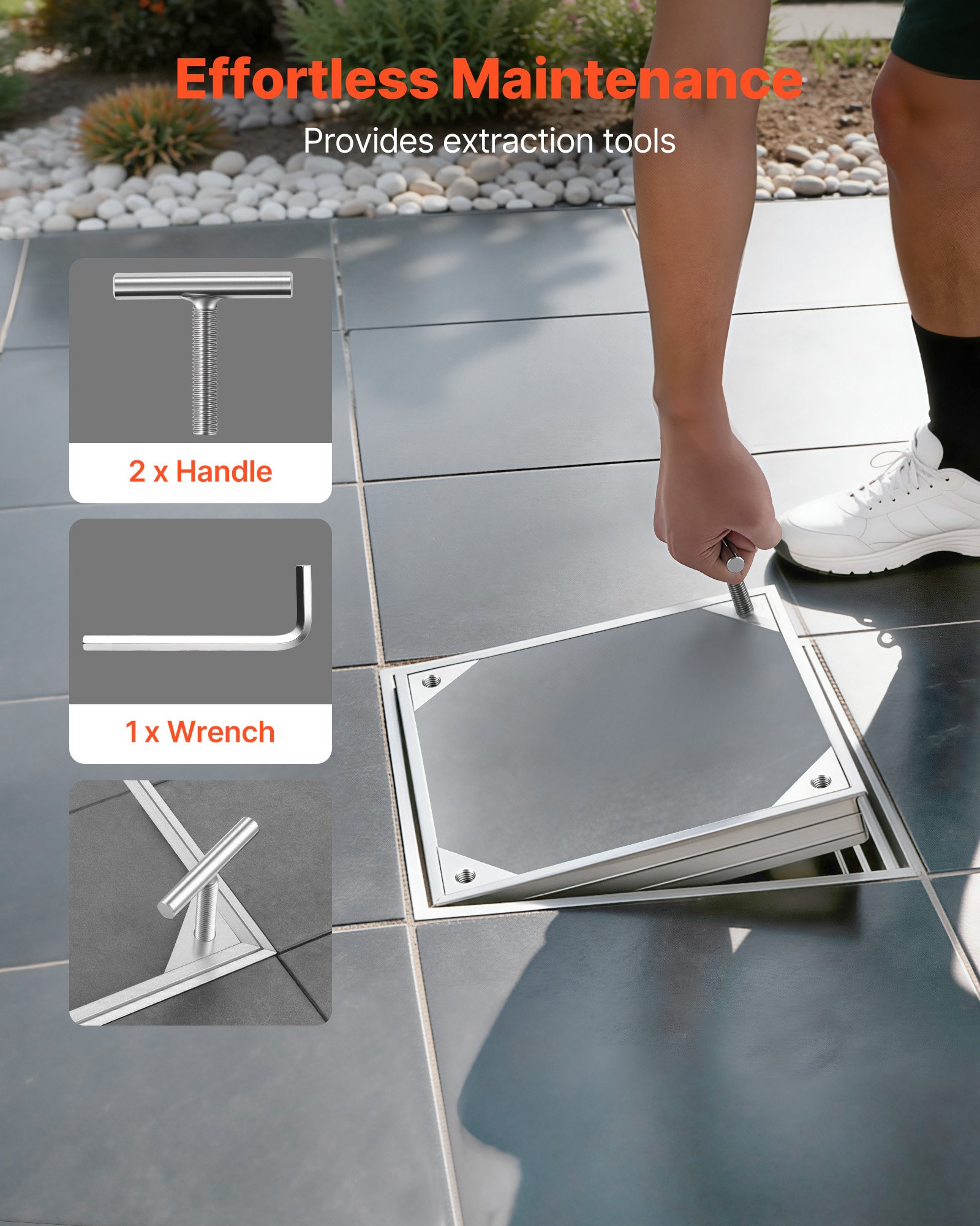 VEVOR Manhole Cover with Frame, 300 x 300mm Invisible Recessed Septic Tank Access Covers, Aluminum Alloy Embedded Drain Channel Inspection Cover for Pavements Gardens Patios