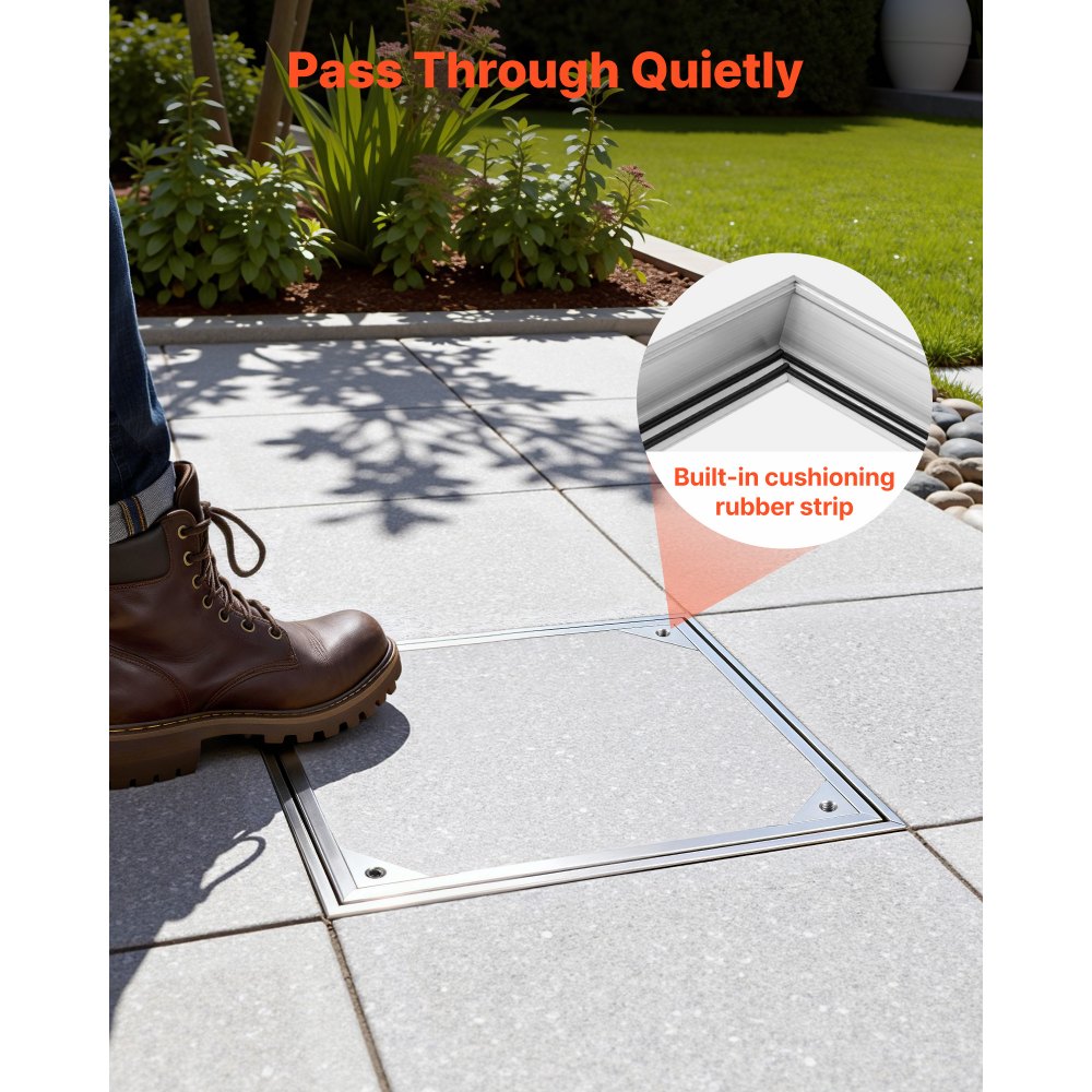 VEVOR Manhole Cover with Frame, 400 x 400mm Invisible Recessed Septic Tank Access Covers, Aluminum Alloy Embedded Drain Channel Inspection Cover for Pavements Gardens Patios