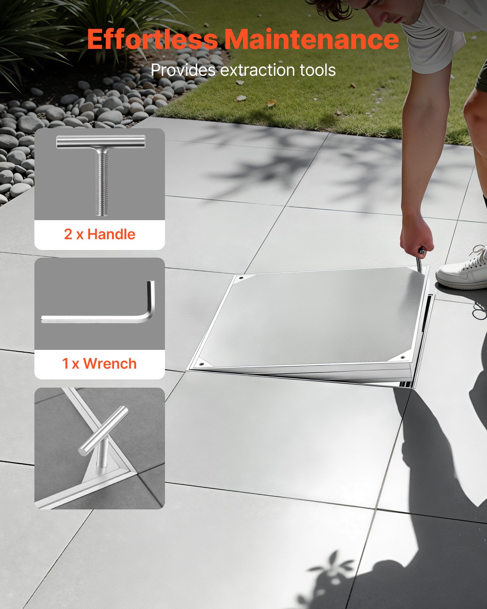 VEVOR Manhole Cover with Frame, 500 x 500mm Invisible Recessed Septic Tank Access Covers, Aluminum Alloy Embedded Drain Channel Inspection Cover for Pavements Gardens Patios