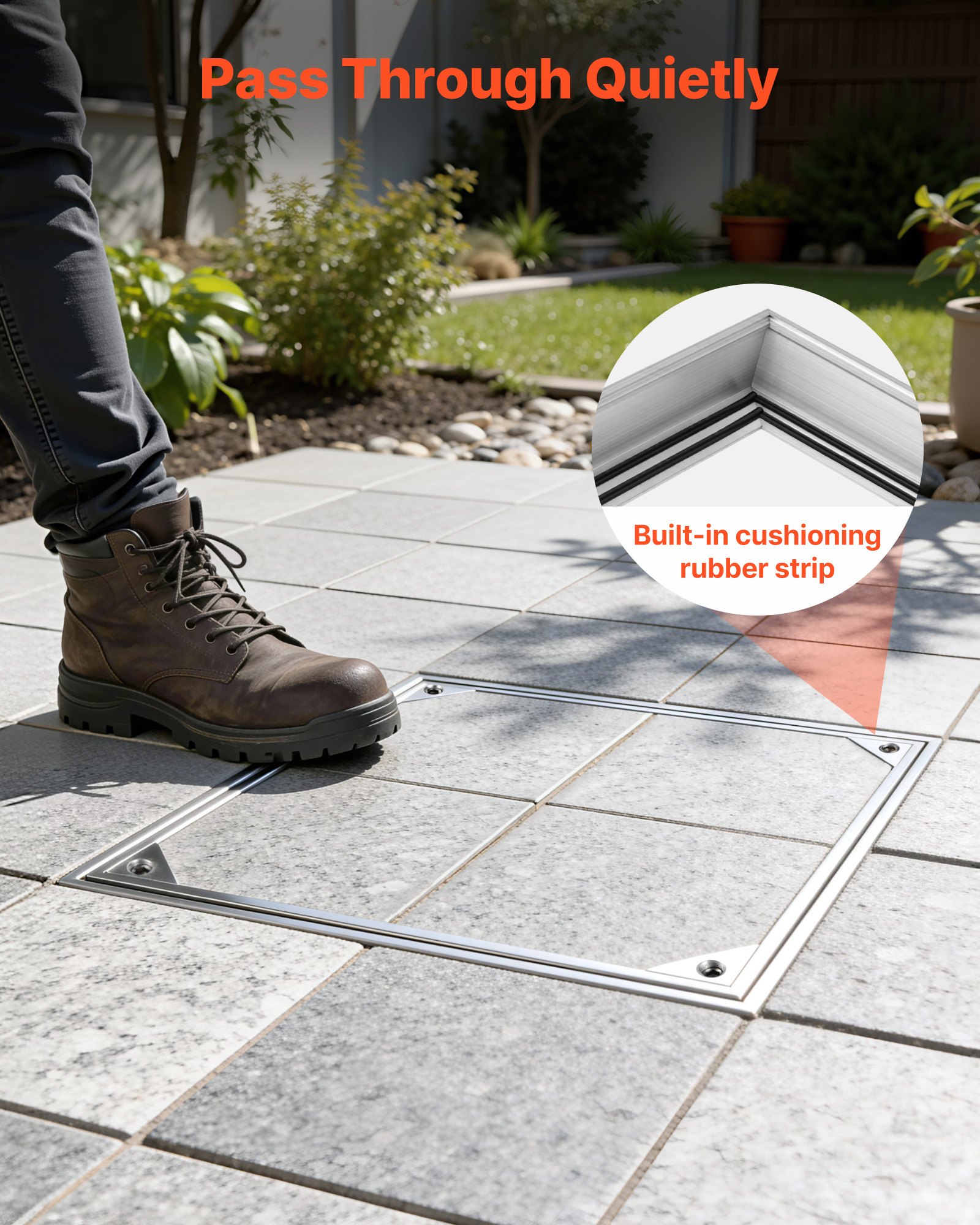 VEVOR Manhole Cover with Frame, 500 x 500mm Invisible Recessed Septic Tank Access Covers, Aluminum Alloy Embedded Drain Channel Inspection Cover for Pavements Gardens Patios