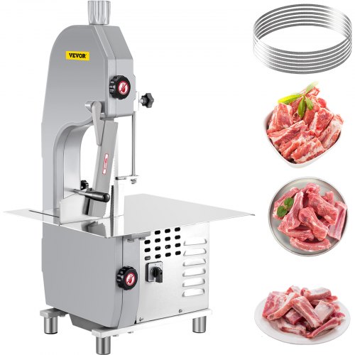 VEVOR 110V Bone Saw Machine, 1500W Frozen Meat Cutter, 2.1HP Butcher Bandsaw, Thickness Range 4-180mm, Max Cutting Height 215mm, Worktable 19.3x17.3inch, Sawing Speed 19m/s, Equipped with 6 Saw Blades