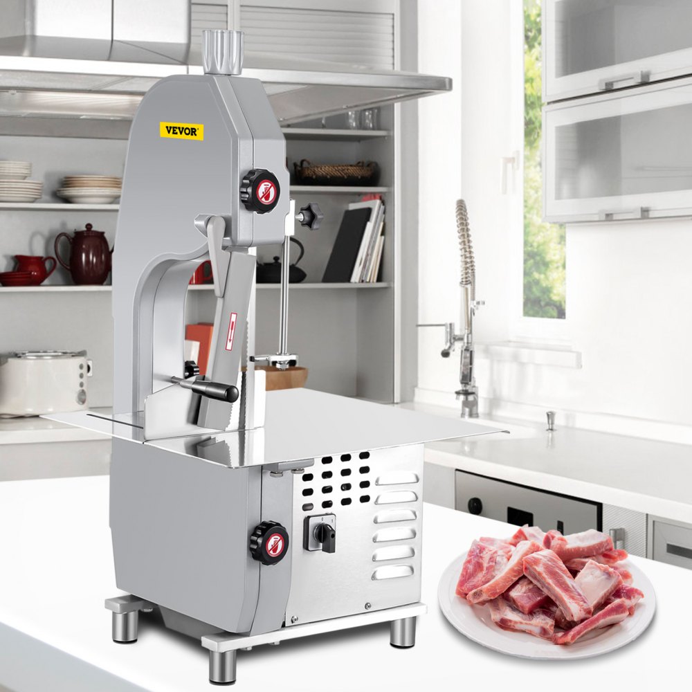 VEVOR 110V Bone Saw Machine, 1500W Frozen Meat Cutter, 2.1HP Butcher Bandsaw, Thickness Range 4-180mm, Max Cutting Height 215mm, Worktable 19.3x17.3inch, Sawing Speed 19m/s, Equipped with 6 Saw Blades
