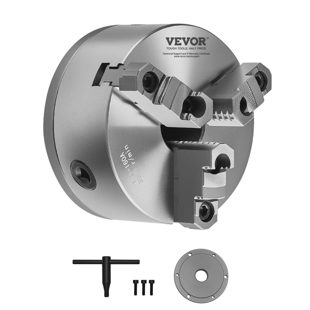 VEVOR 6 in 3-Jaw Self-Centering Lathe Chuck 1 1/2 in-8 Threaded Backing Plate