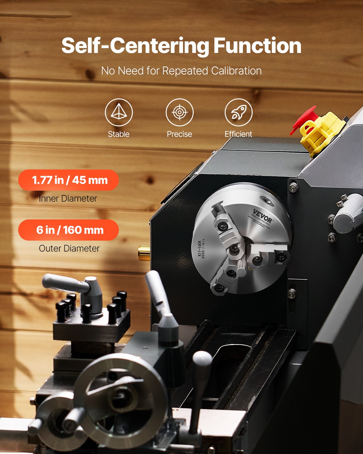 VEVOR 6 in 3-Jaw Self-Centering Lathe Chuck 1 1/2 in-8 Threaded Backing Plate