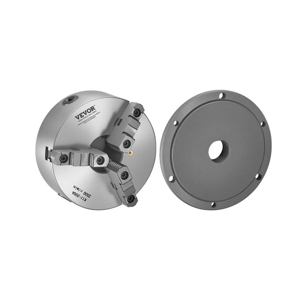 VEVOR 8 in 3-Jaw Self-Centering Lathe Chuck 2 1/4 in-8 Threaded Backing Plate