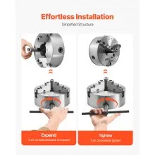 VEVOR 3-Jaw Lathe Chuck, 8 Inch (200 mm), Self-Centering Chuck with 2 1/4 in-8 Threaded Backing Plate, 0.16-7.87 in (4-200 mm) Clamping Range with T-wrench Screws, HT300 Material, for Wood Metal Lathe