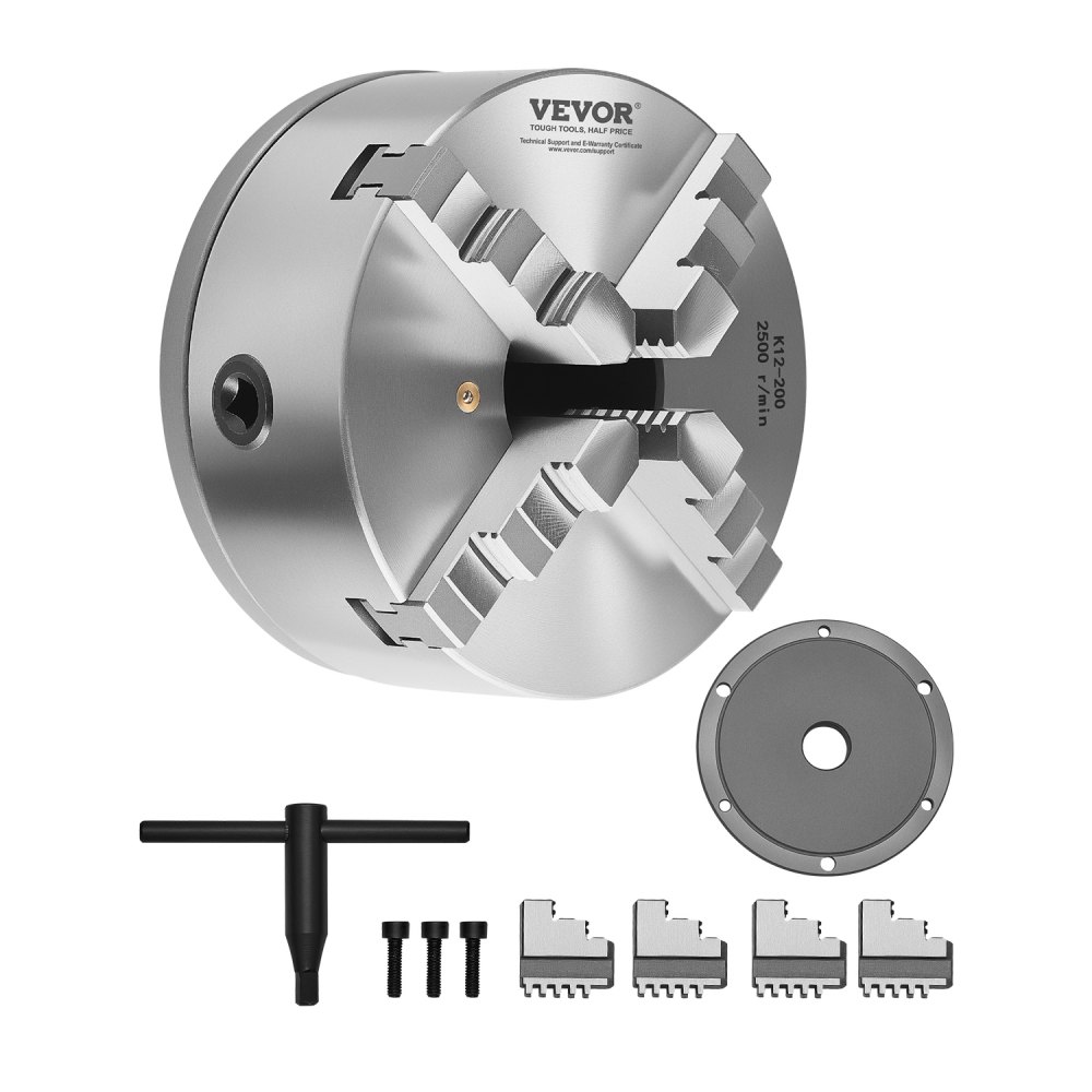 VEVOR 8 in 4-Jaw Self-Centering Lathe Chuck 1 1/2 in-8 Threaded Backing Plate