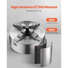 VEVOR 4-Jaw Lathe Chuck, 8 Inch (200 mm), Self-Centering Chuck with 1 1/2 in-8 Threaded Backing Plate, 0.16-7.87 in (4-200 mm) Clamping Range with T-wrench Screws, HT300 Material, for Wood Metal Lathe