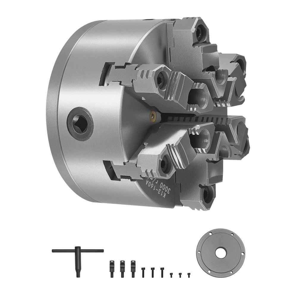 VEVOR 6 in 6-Jaw Self-Centering Lathe Chuck with D1-4 Cam Lock Backing Plate