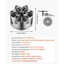 6 Inch 6-Jaw Self-Centering Lathe Chuck with D1-4 Cam Lock Backing Plate