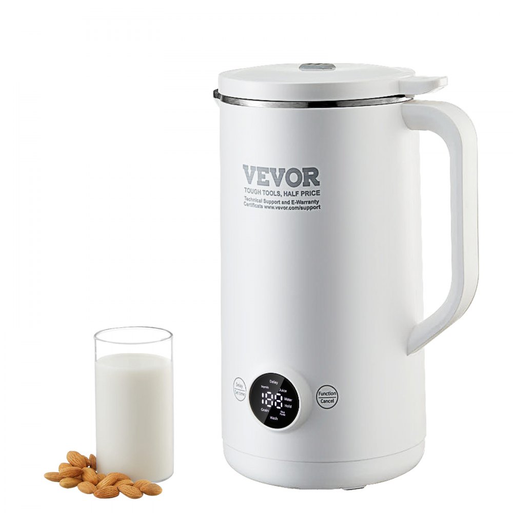 VEVOR Nut Milk Maker, 8-in-1 Soy Milk Maker with 8-Leaf Blades, 600ML Automatic Pant Based Soy/Oat Milk Maker with High Temperature Auto-Cleaning, 2-18 Hours Timer, Keep Warm, LCD Screen