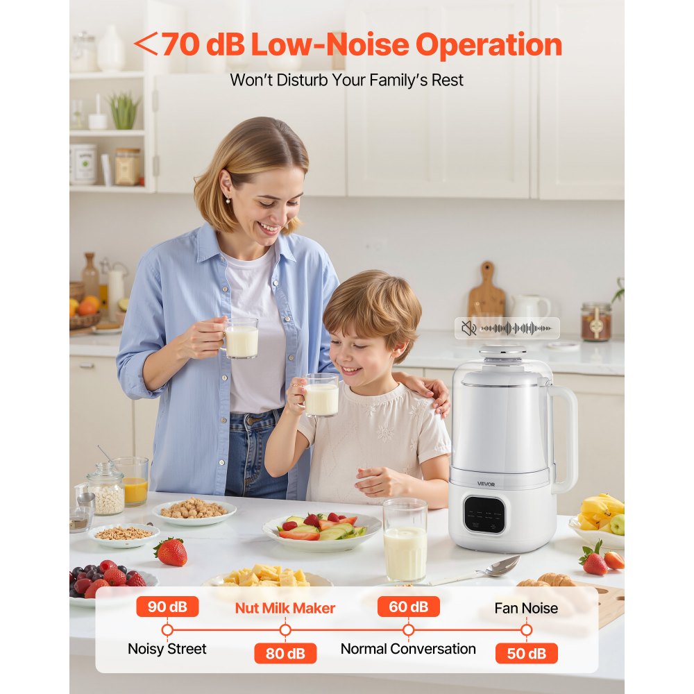 VEVOR 8-in-1 Nut Milk Maker, 34 oz Soy Milk Maker with 200W Blending, for Homemade Oat, Nut, Soy, Juice, Milkshake, Rice Cereal, Plant-Based Beverages with Self-Cleaning, Boil Water, 12-Hour Delay