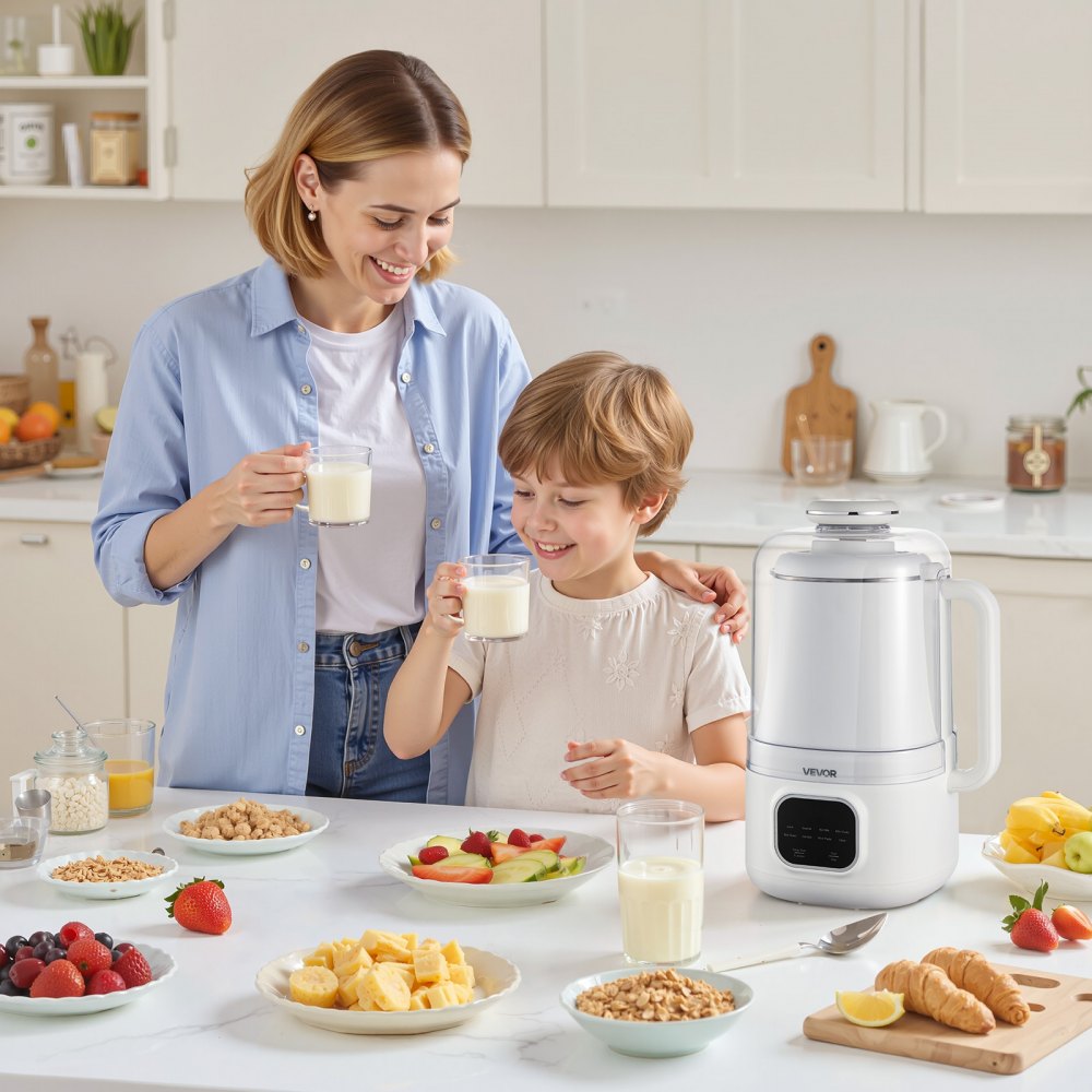 VEVOR 8-in-1 Nut Milk Maker, 34 oz Soy Milk Maker with 200W Blending, for Homemade Oat, Nut, Soy, Juice, Milkshake, Rice Cereal, Plant-Based Beverages with Self-Cleaning, Boil Water, 12-Hour Delay