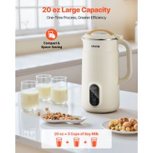 VEVOR 6-in-1 Nut Milk Maker, 20 oz Soy Milk Maker Machine with 6 Blades, for Homemade Oat, Nut, Soy, Juice, Plant-Based and Non Dairy Beverages with High-Temp Self-Cleaning, Boil Water, 12-Hour Delay