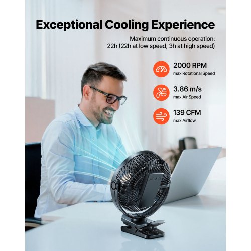 Laetav klambriventilaator valgusega, must — pilt 2